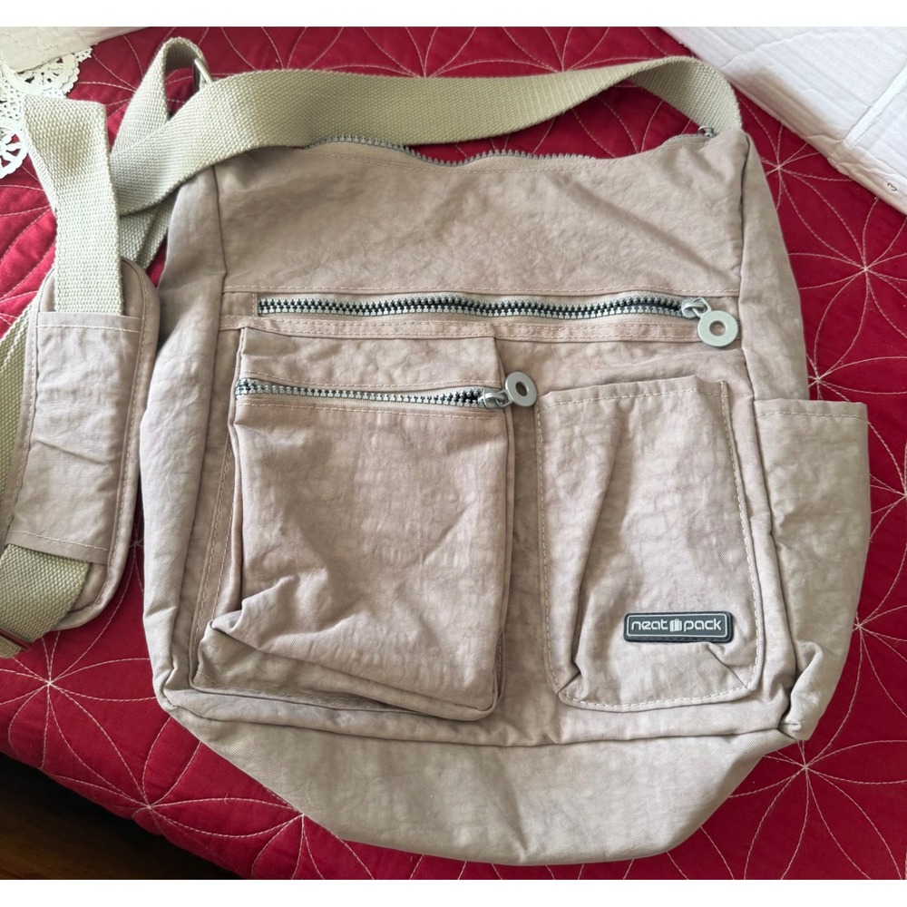 NeatPack‎ Crossbody Bag Tan Polyester Multi Pocket Travel Messenger Shoulder Bag